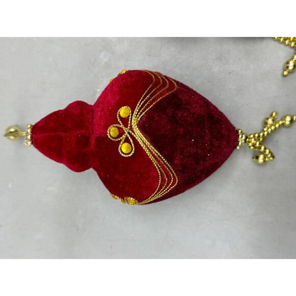 Vintage set 2 artisan beaded red velour Christmas ornaments shiny gold red READ - Picture 2 of 9